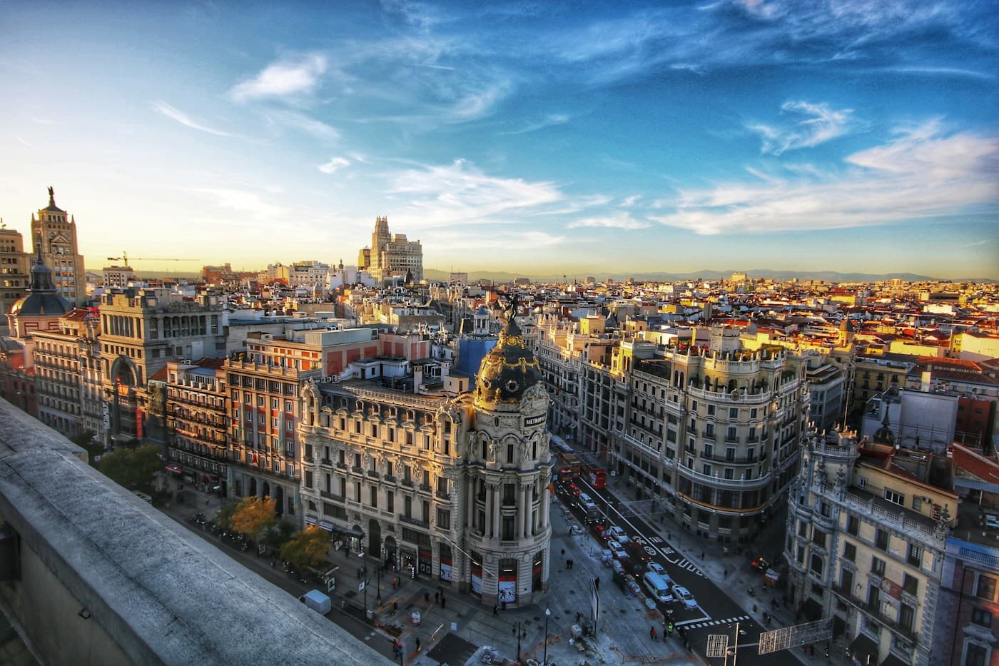 Historic architecture and warm evening light in Madrid, Spain